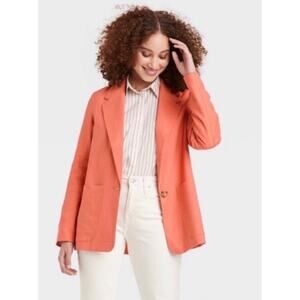 A New Day Linen Blazer Size Medium Coral Pink Business Casual